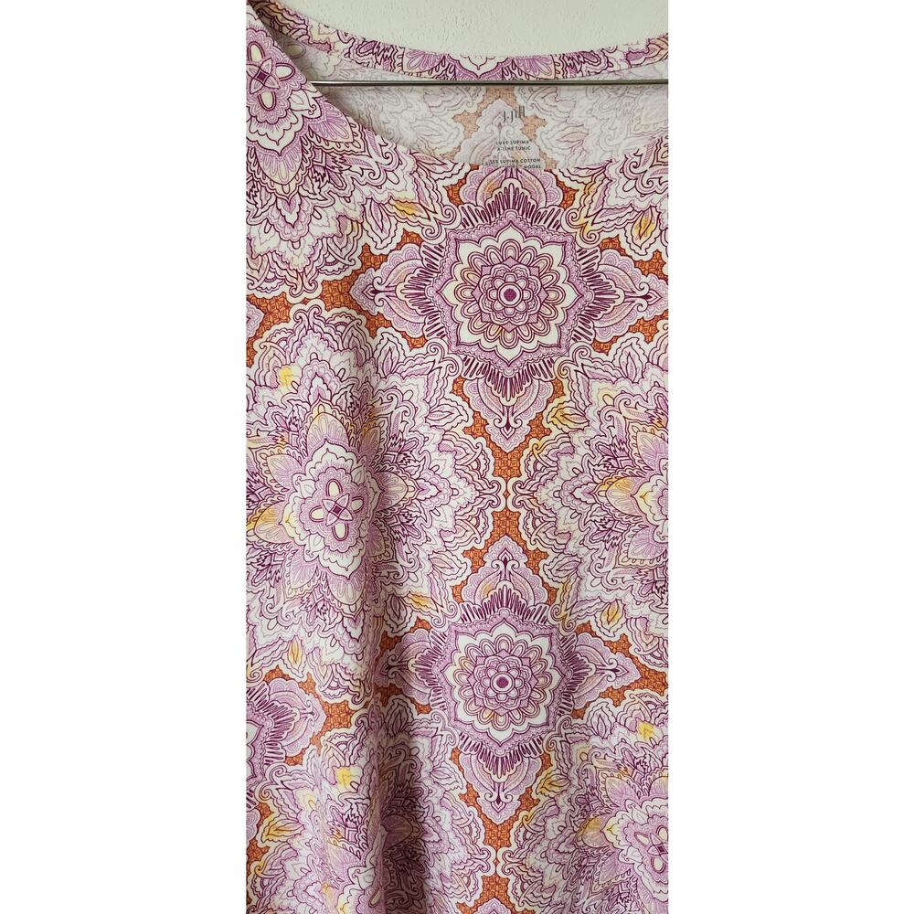 J.Jill Luxe Supima Tunic Top XL Magenta Orange Paisley Mandala 3/4 Sleeve - Picture 2 of 5